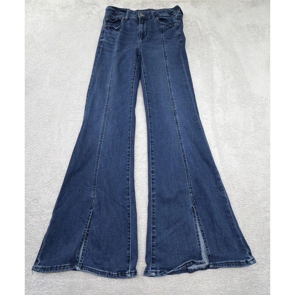 American Eagle Outfitters Next Level Stretch Festival Flare Jeans Leg Split Sz 4